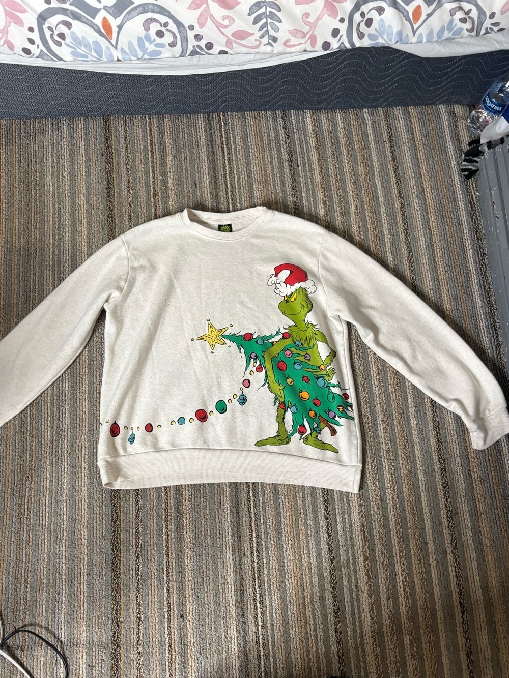 Men's Cream Crewneck Sweater with Grinch Holiday Graphic